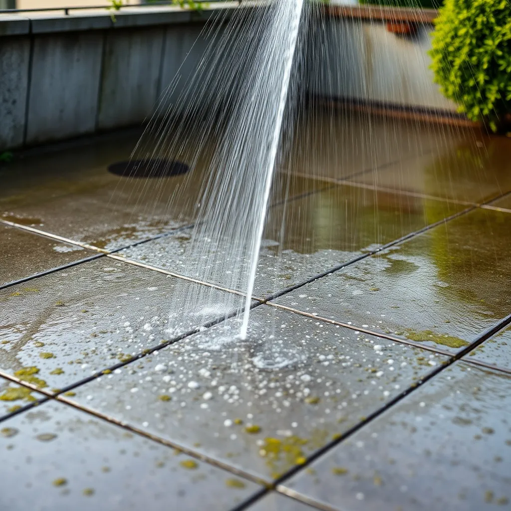 Close up of a professional high pressure cleaning of a concr